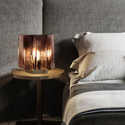Amber Glass Block Table Lamp with Brass Base