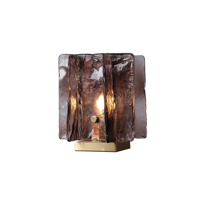 Amber Glass Block Table Lamp with Brass Base