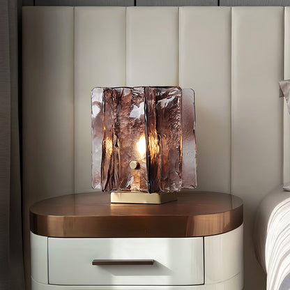 Amber Glass Block Table Lamp with Brass Base