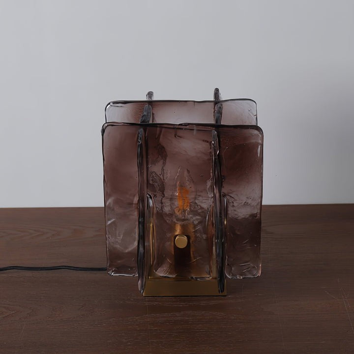 Amber Glass Block Table Lamp with Brass Base