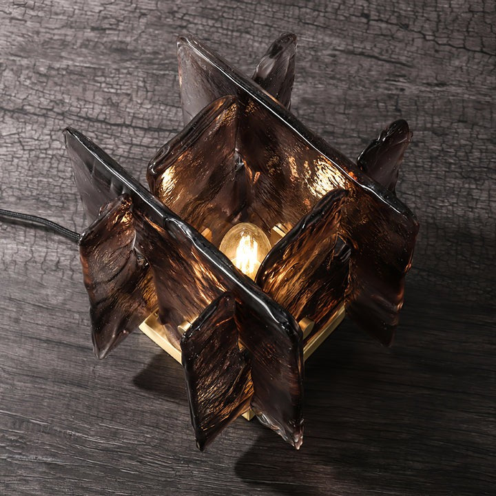 Amber Glass Block Table Lamp with Brass Base
