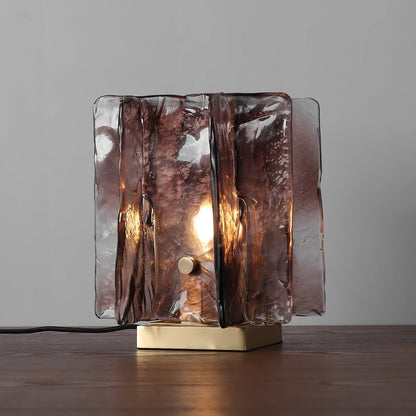 Amber Glass Block Table Lamp with Brass Base