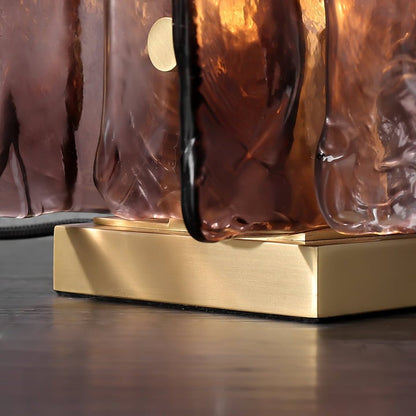 Amber Glass Block Table Lamp with Brass Base