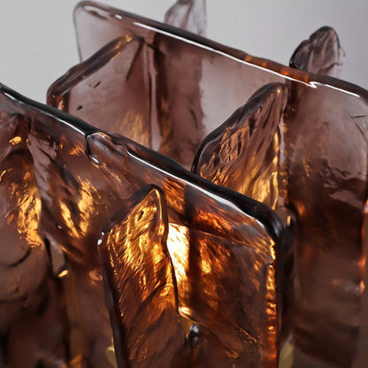 Amber Glass Block Table Lamp with Brass Base