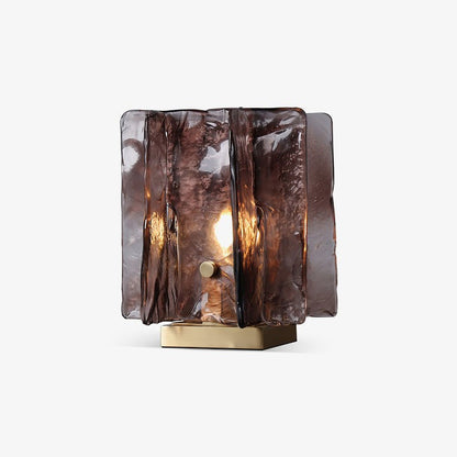 Amber Glass Block Table Lamp with Brass Base