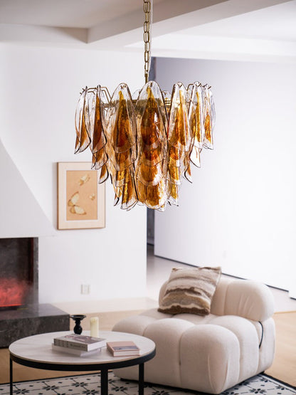 Amber Murano Glass Leaf Chandelier