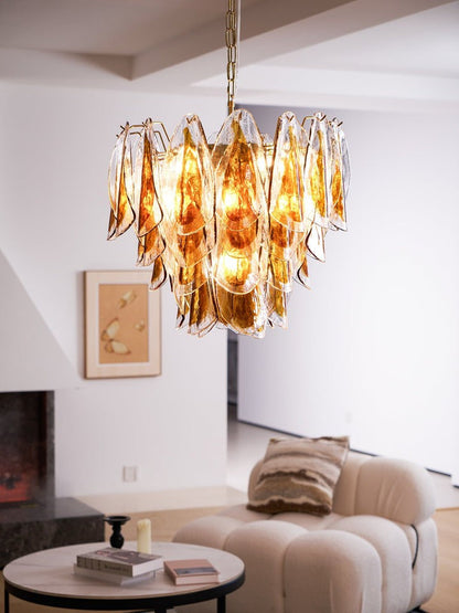Amber Murano Glass Leaf Chandelier