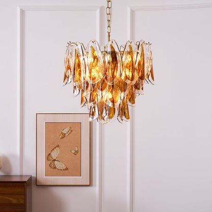 Amber Murano Glass Leaf Chandelier