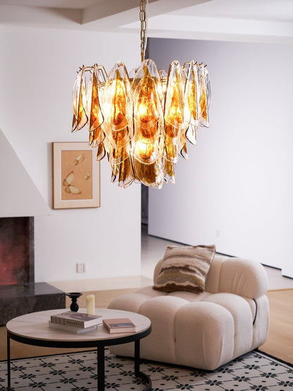 Amber Murano Glass Leaf Chandelier