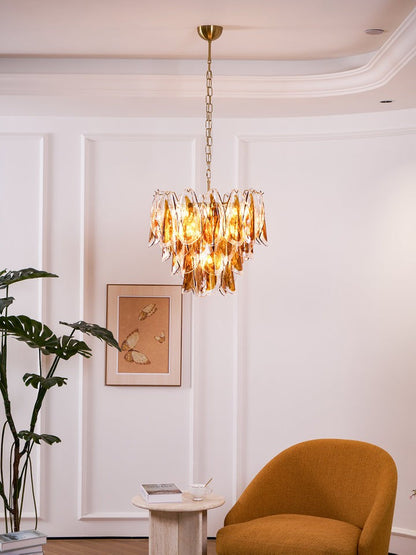 Amber Murano Glass Leaf Chandelier