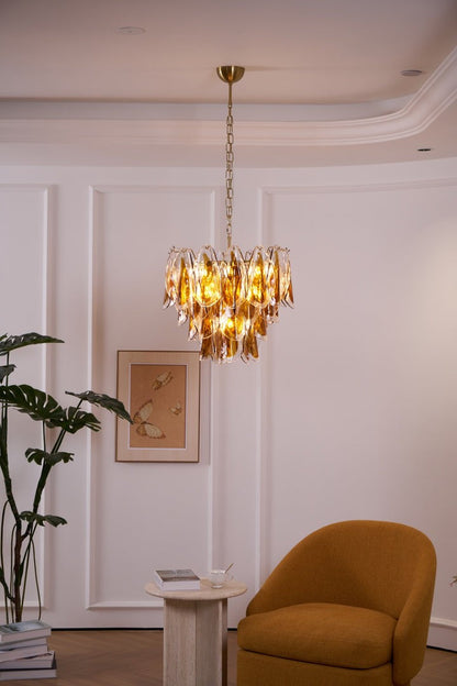 Amber Murano Glass Leaf Chandelier