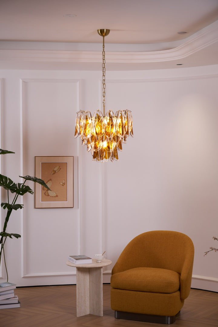 Amber Murano Glass Leaf Chandelier