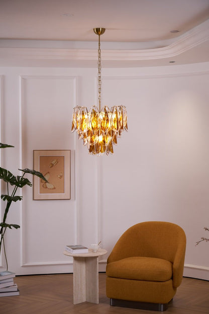 Amber Murano Glass Leaf Chandelier