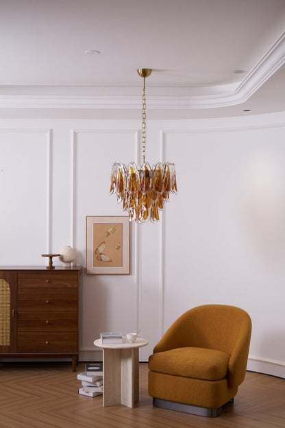 Amber Murano Glass Leaf Chandelier