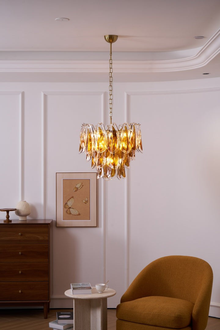 Amber Murano Glass Leaf Chandelier