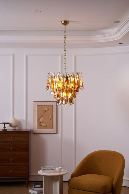 Amber Murano Glass Leaf Chandelier