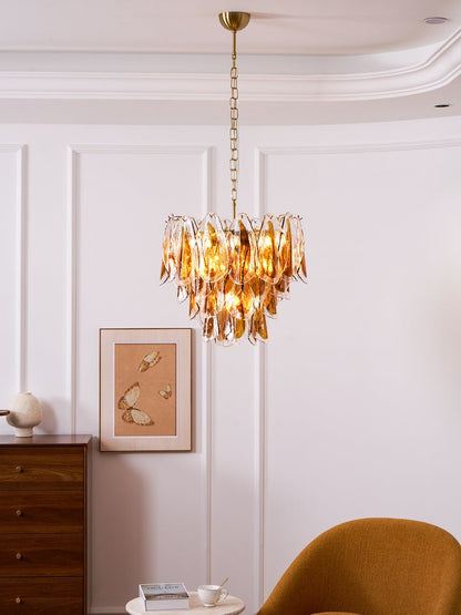 Amber Murano Glass Leaf Chandelier
