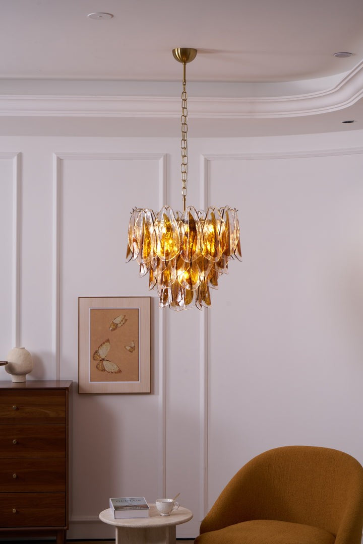 Amber Murano Glass Leaf Chandelier