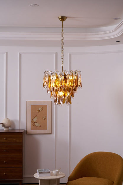 Amber Murano Glass Leaf Chandelier