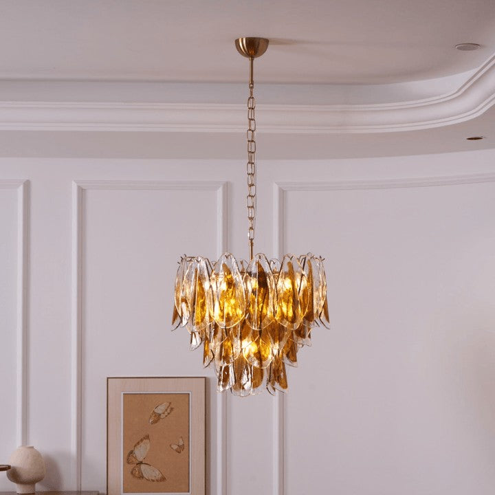 Amber Murano Glass Leaf Chandelier