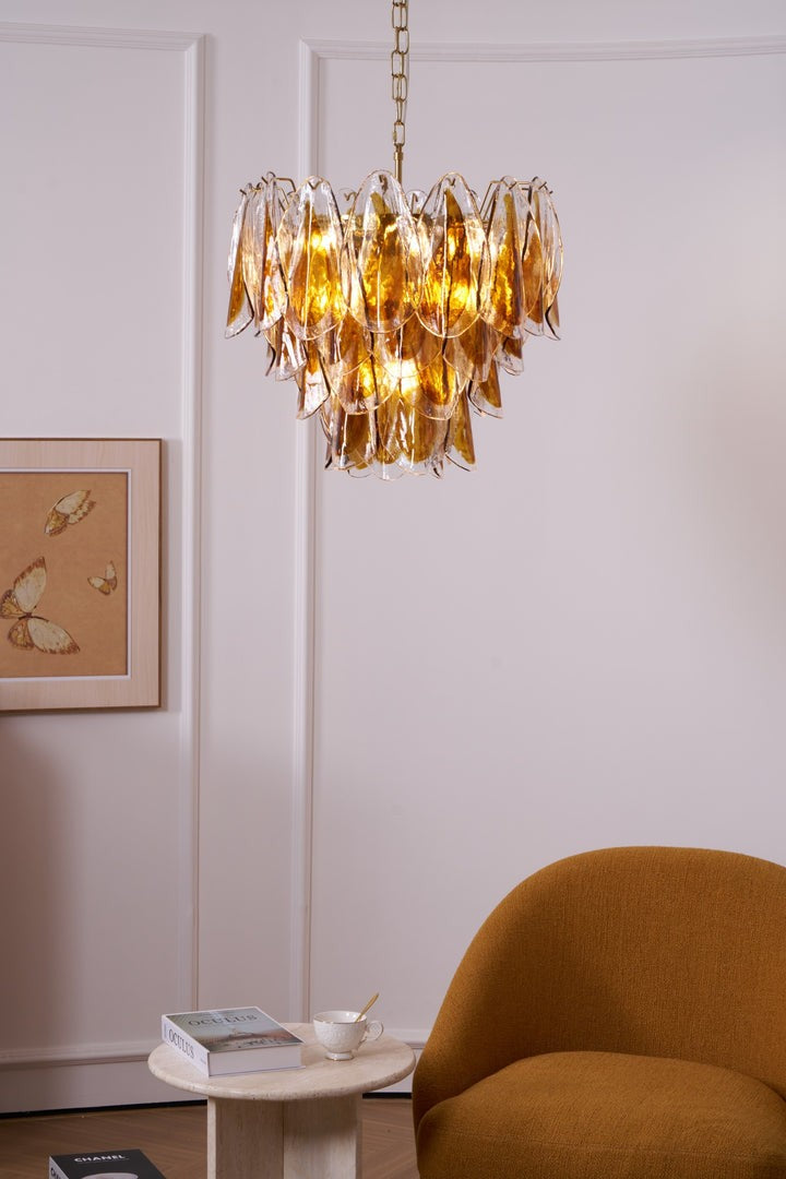 Amber Murano Glass Leaf Chandelier