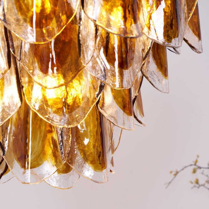 Amber Murano Glass Leaf Chandelier