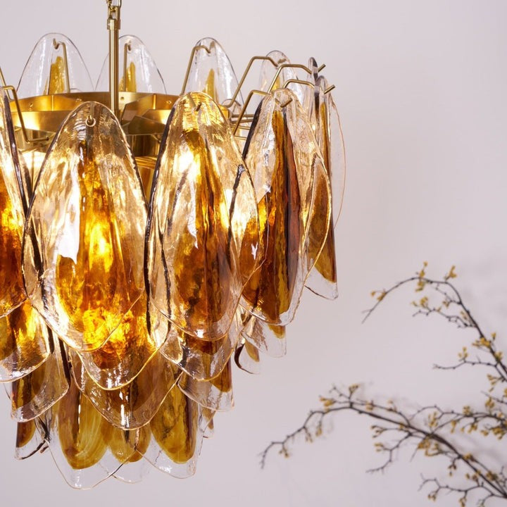 Amber Murano Glass Leaf Chandelier