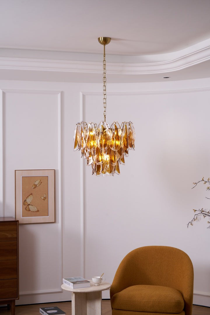 Amber Murano Glass Leaf Chandelier