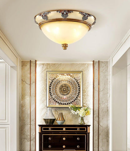 Antique Beige Flush Mount Ceiling Light with Frosted Glass