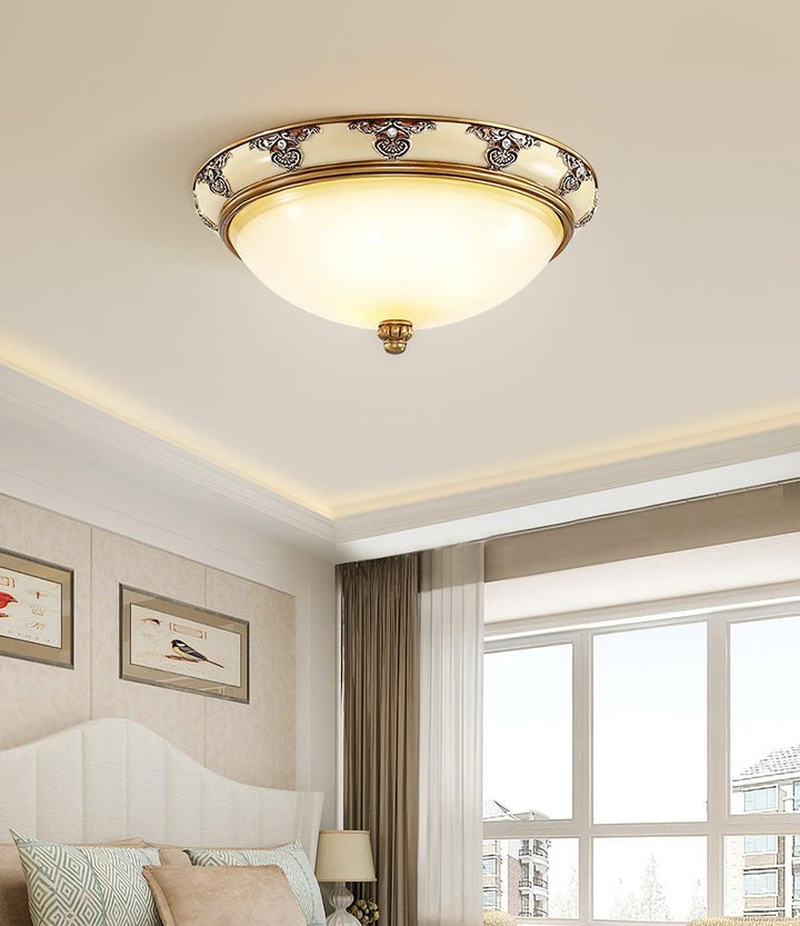 Antique Beige Flush Mount Ceiling Light with Frosted Glass