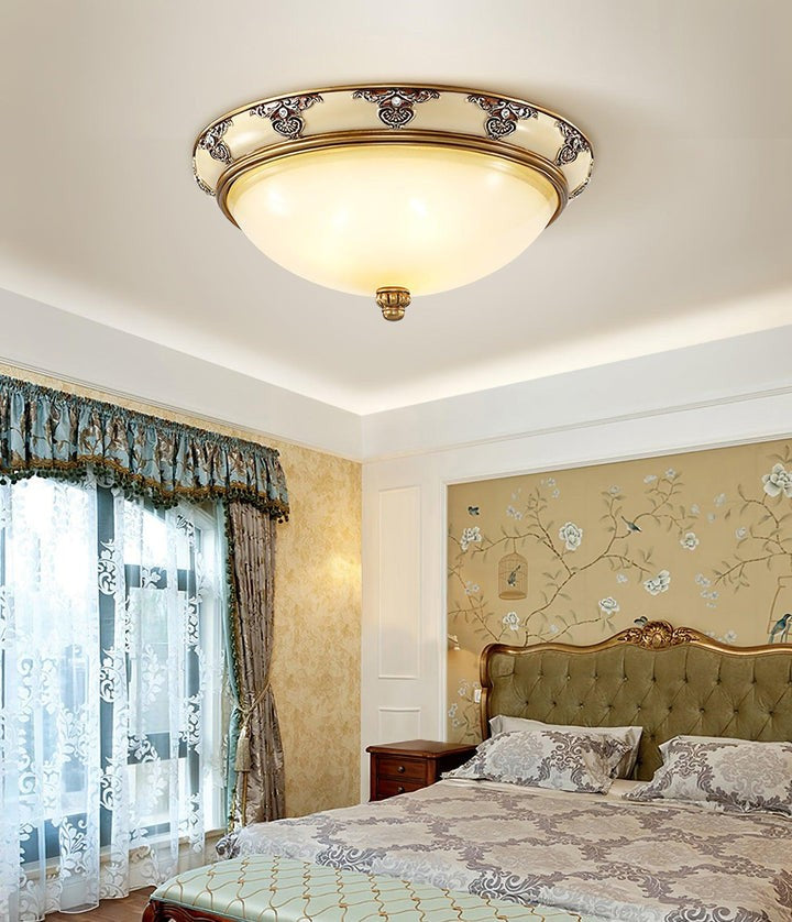 Antique Beige Flush Mount Ceiling Light with Frosted Glass