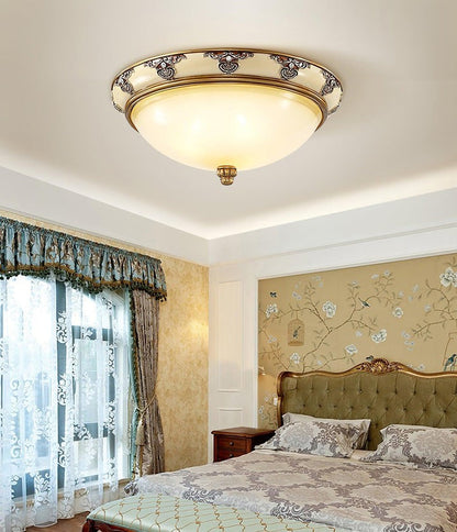 Antique Beige Flush Mount Ceiling Light with Frosted Glass