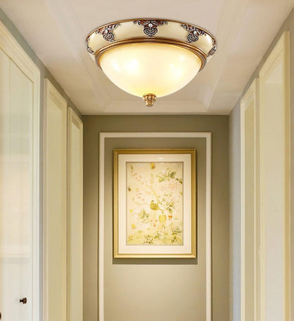 Antique Beige Flush Mount Ceiling Light with Frosted Glass