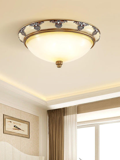 Antique Beige Flush Mount Ceiling Light with Frosted Glass