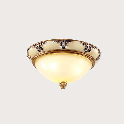 Antique Beige Flush Mount Ceiling Light with Frosted Glass