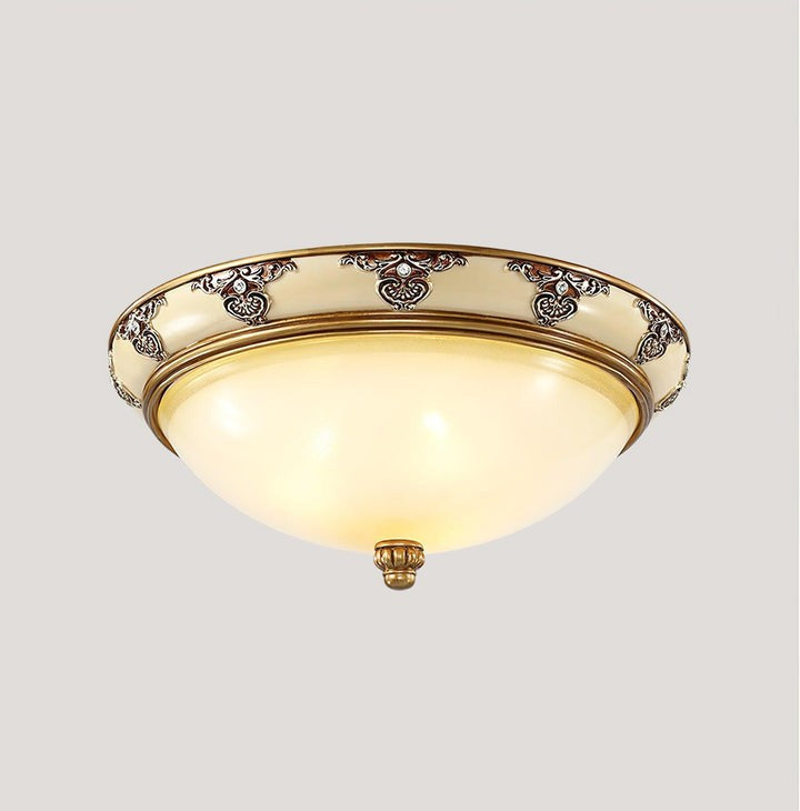 Antique Beige Flush Mount Ceiling Light with Frosted Glass