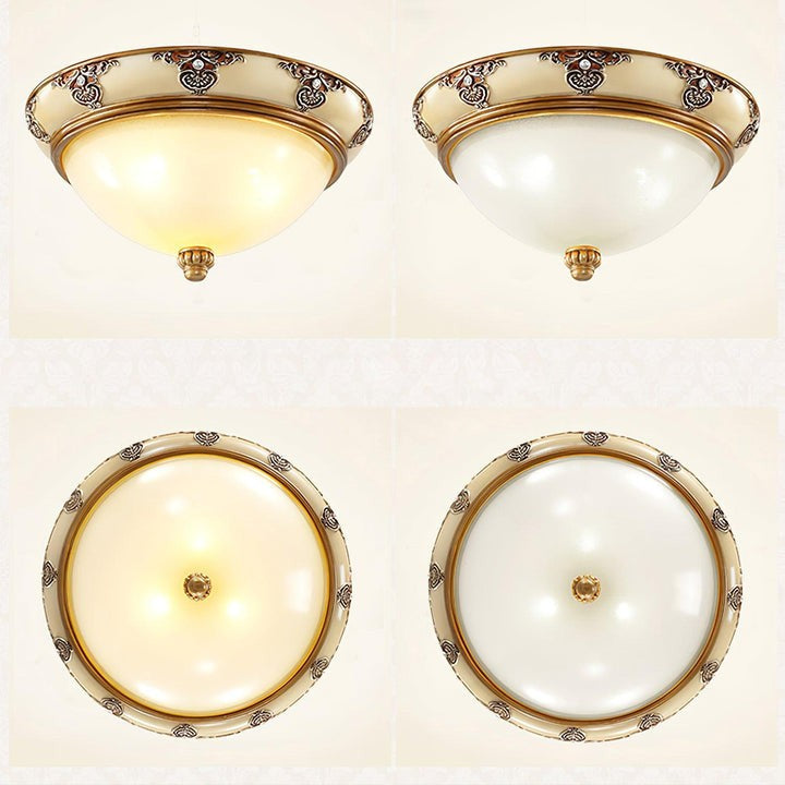 Antique Beige Flush Mount Ceiling Light with Frosted Glass