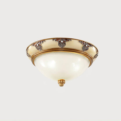 Antique Beige Flush Mount Ceiling Light with Frosted Glass
