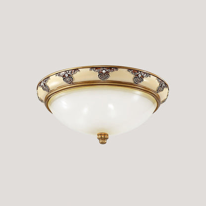Antique Beige Flush Mount Ceiling Light with Frosted Glass