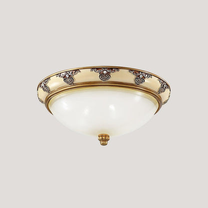 Antique Beige Flush Mount Ceiling Light with Frosted Glass
