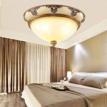 Antique Beige Flush Mount Ceiling Light with Frosted Glass