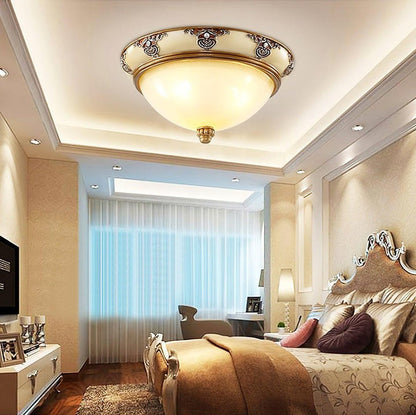 Antique Beige Flush Mount Ceiling Light with Frosted Glass