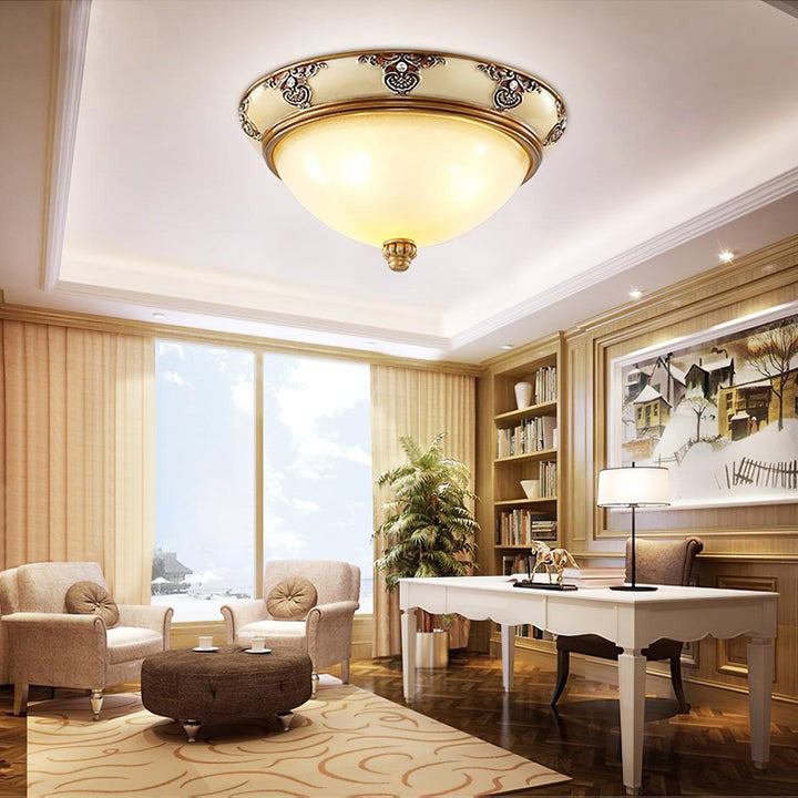 Antique Beige Flush Mount Ceiling Light with Frosted Glass