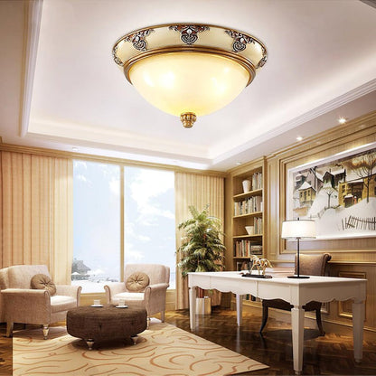 Antique Beige Flush Mount Ceiling Light with Frosted Glass