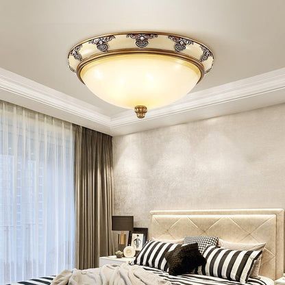 Antique Beige Flush Mount Ceiling Light with Frosted Glass