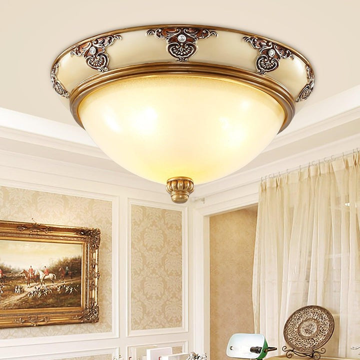 Antique Beige Flush Mount Ceiling Light with Frosted Glass