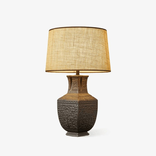 Antique Bronze Ceramic Table Lamp with Linen Shade