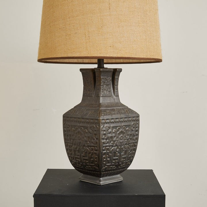 Antique Bronze Ceramic Table Lamp with Linen Shade