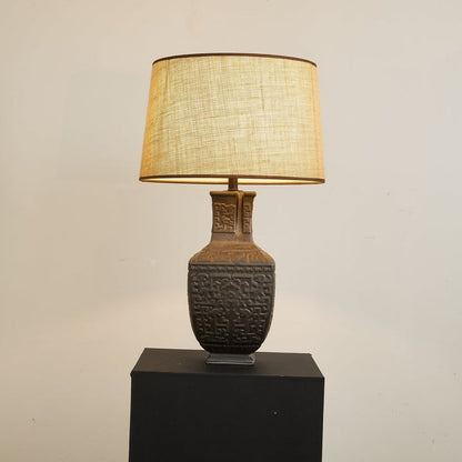 Antique Bronze Ceramic Table Lamp with Linen Shade