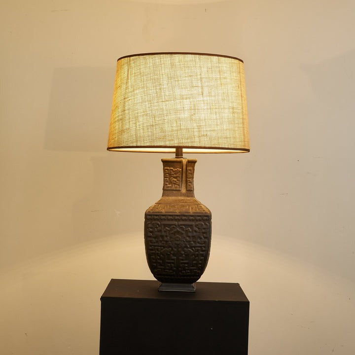Antique Bronze Ceramic Table Lamp with Linen Shade